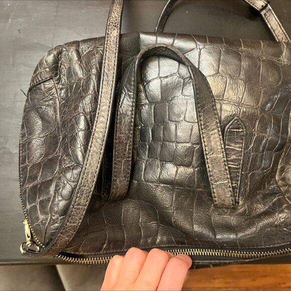 Fossil Women's Croc Skin Satchel Purse Handbag - Picture 6 of 6